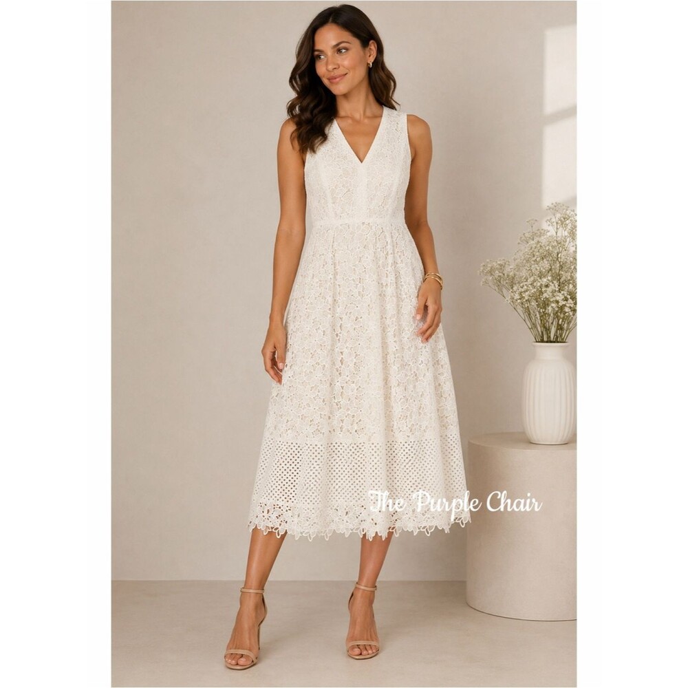 ANN TAYLOR NWT Boho Ivory Lace Crochet A-Line Midi Dress 8